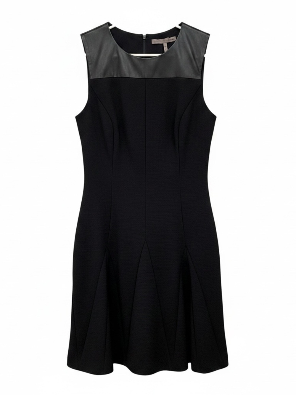 Halston Heritage  Sleeveless Black A-Line Dress with Real Leather Yoke size 8